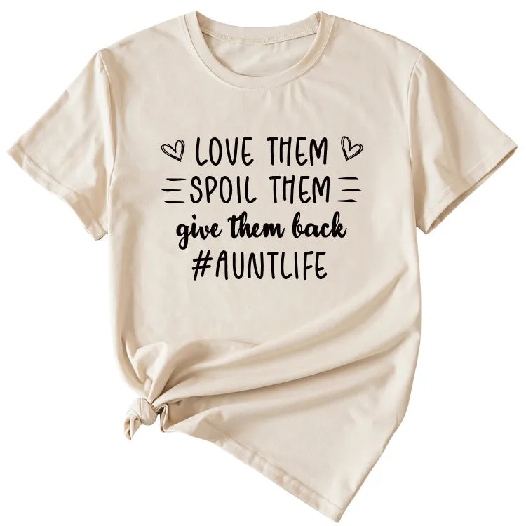 Love Them Spool Letter Print Casual Round Neck Short Sleeve T-shirt