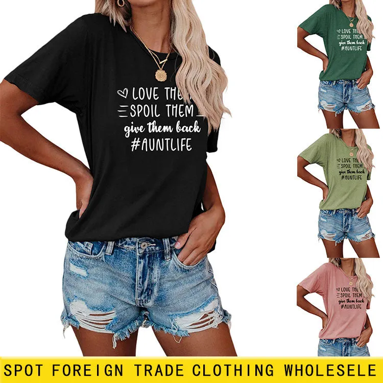 Love Them Spool Letter Print Casual Round Neck Short Sleeve T-shirt