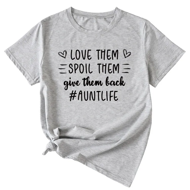 Love Them Spool Letter Print Casual Round Neck Short Sleeve T-shirt