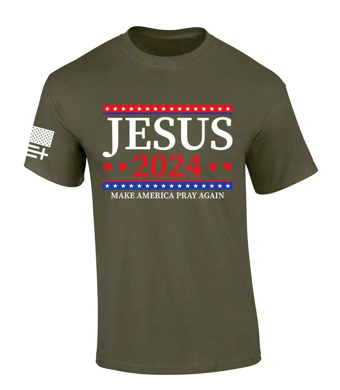 Mens Christian Tshirt Jesus 2024 Make America Pray Again Short Sleeve T-shirt Graphic Tee-Heather Navy-xl