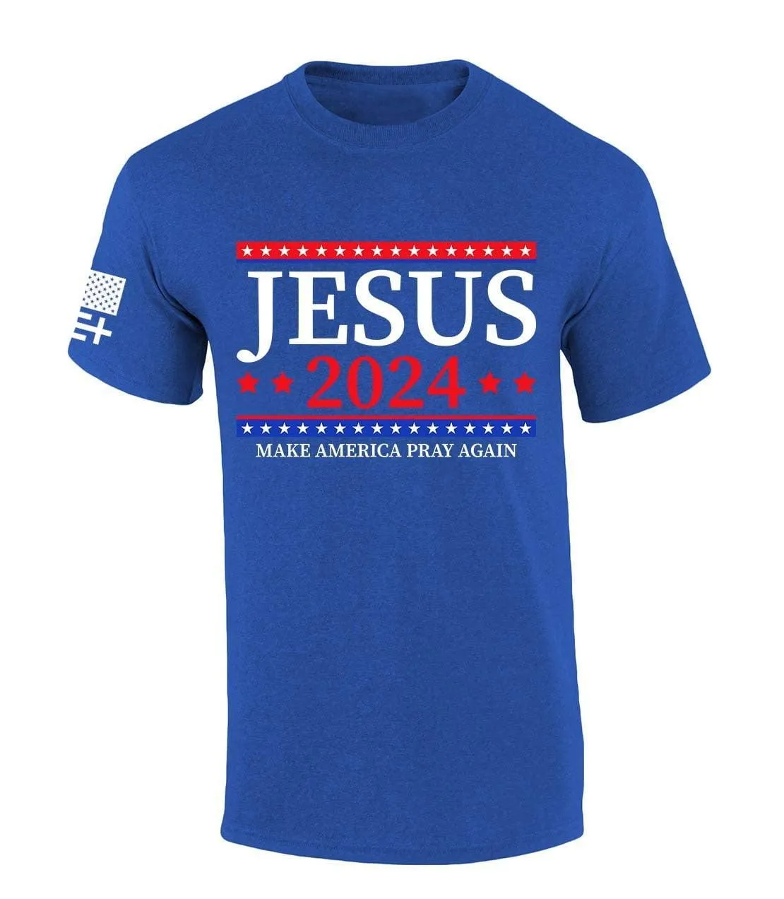 Mens Christian Tshirt Jesus 2024 Make America Pray Again Short Sleeve T-shirt Graphic Tee-Heather Navy-xl