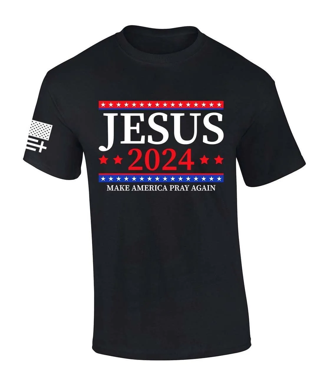 Mens Christian Tshirt Jesus 2024 Make America Pray Again Short Sleeve T-shirt Graphic Tee-Heather Navy-xl