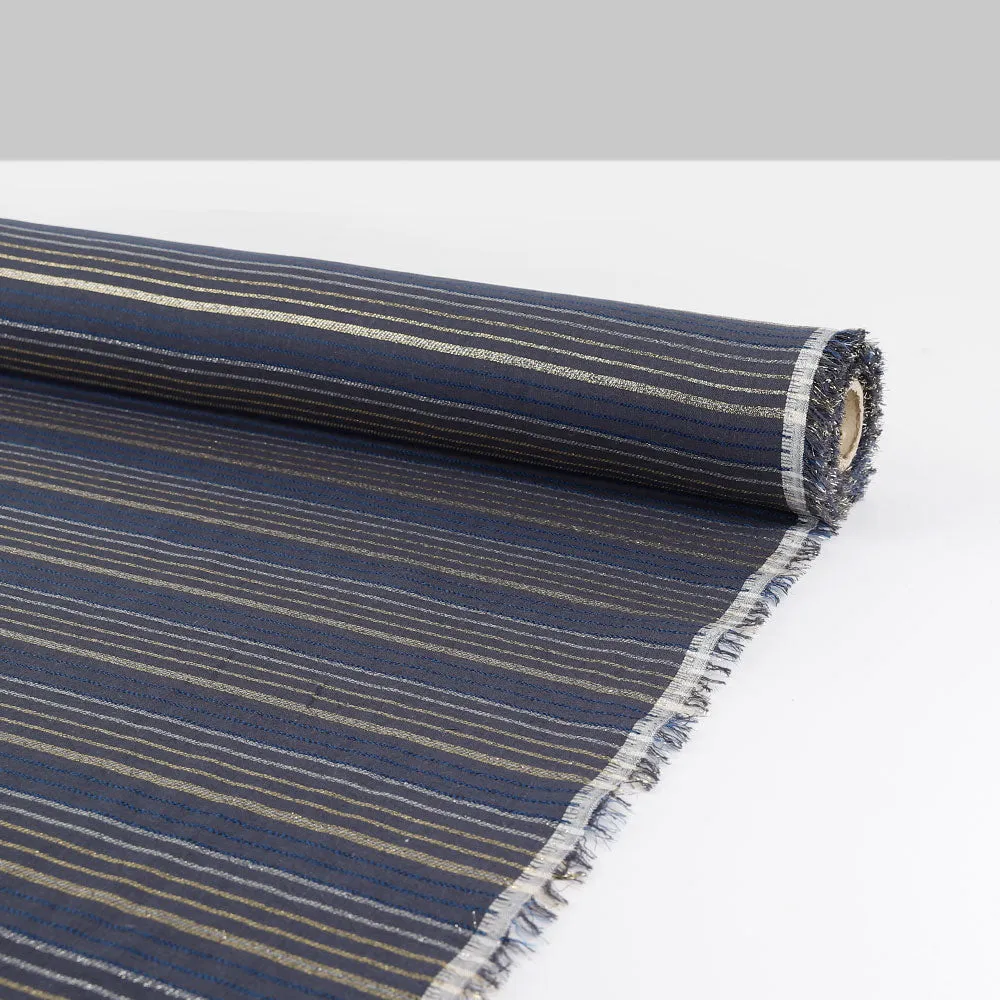 Metallic Weft Twil Stripe Linen / Cotton - Shadow