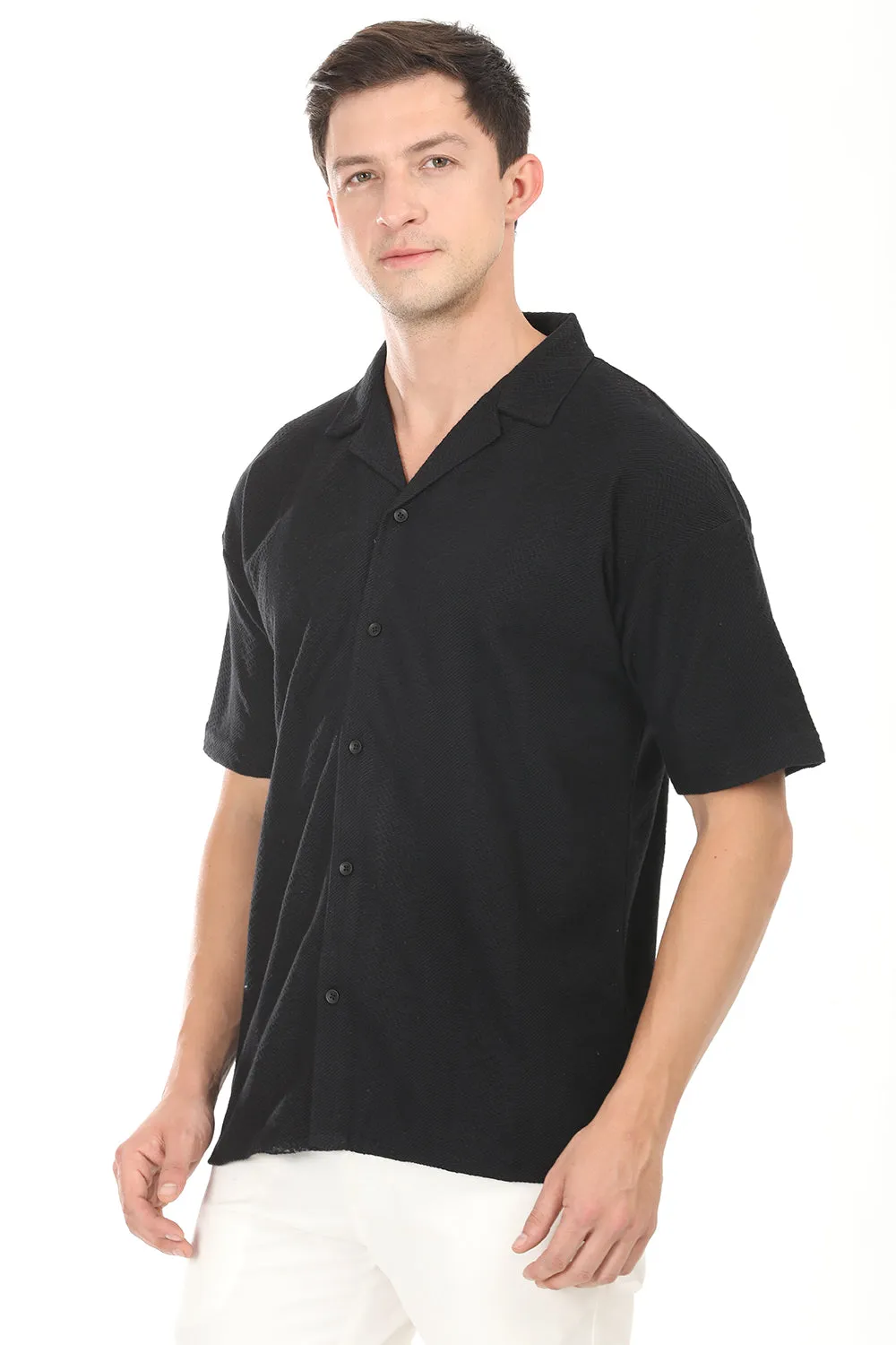 Modern Fit Cuban Collar Shirt - Black