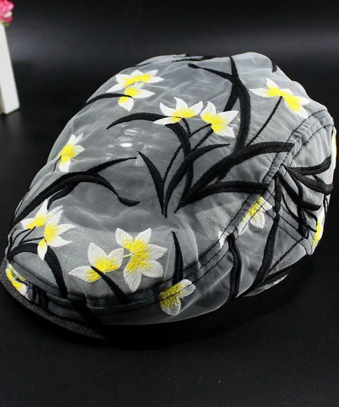 Modern Yellow Embroideried Tulle Hollow Out Baseball Cap Hat