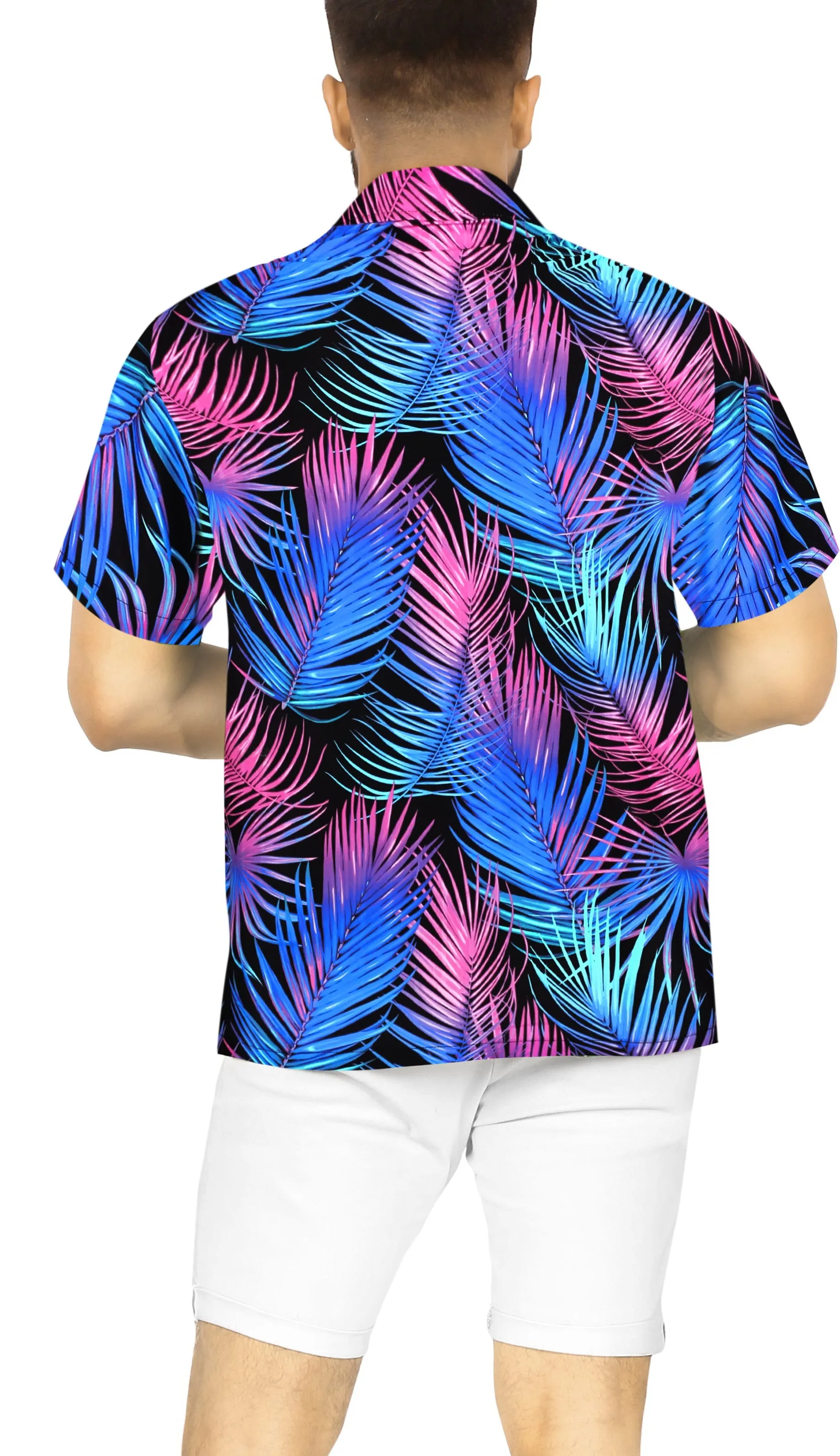 Multicolor Tropical Plam Leaves Allover Printed Hawaiian Beach Shirt For Men