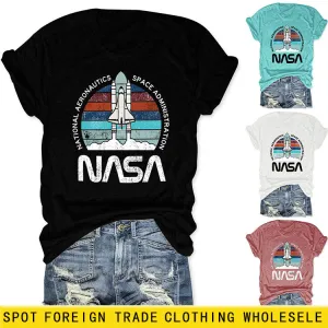 NATIONAL AERONAUTICS Summer New Letter Rocket Printing Short Sleeve T-shirt Female