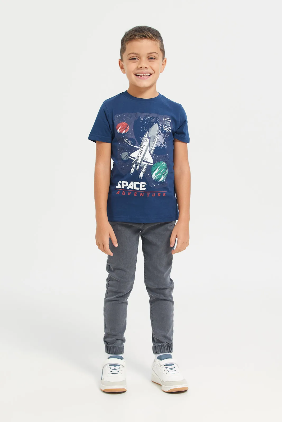 Navy Space Printed Short Sleeve T-Shirt