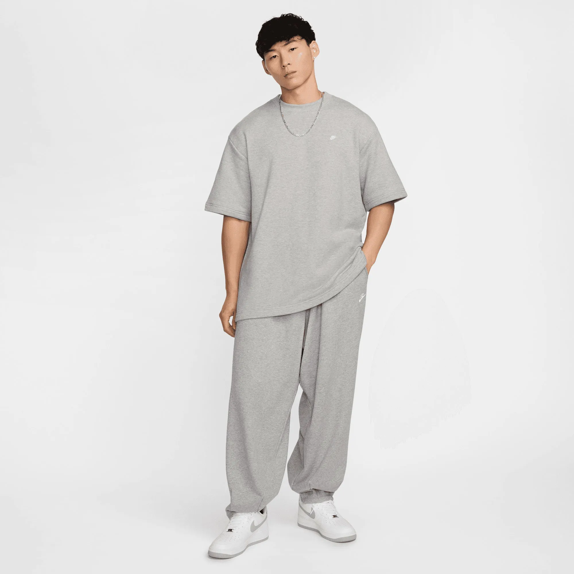 NIKE | SPORTSWEAR FRENCH TERRY SHORT-SLEEVE TOP { DK GREY HEATHER/WHITE