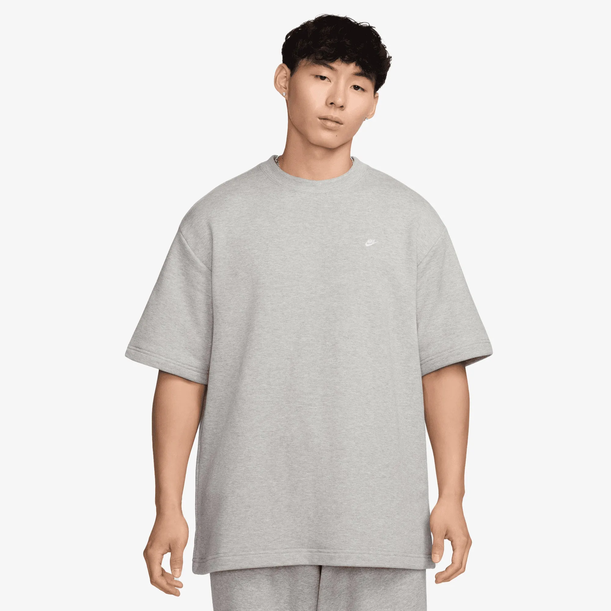 NIKE | SPORTSWEAR FRENCH TERRY SHORT-SLEEVE TOP { DK GREY HEATHER/WHITE