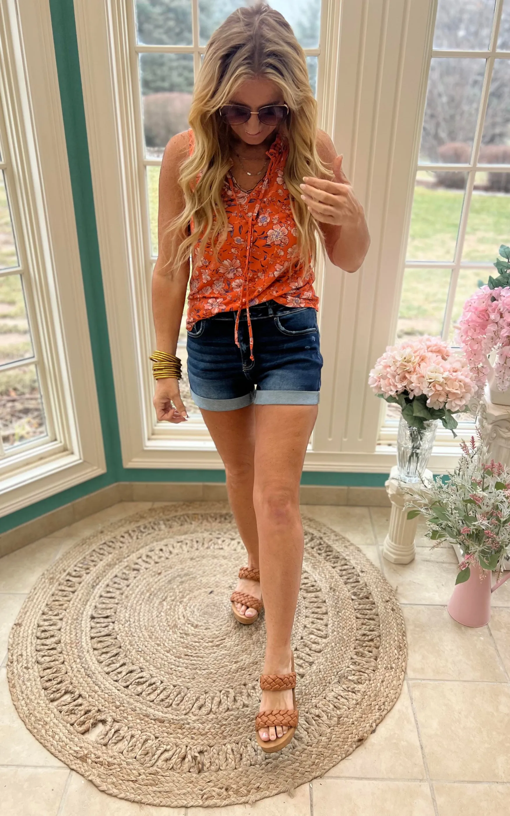 Orange Floral Tank Top