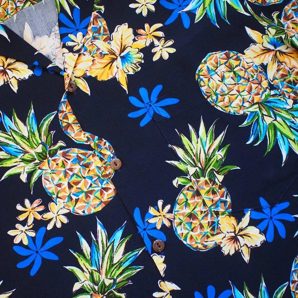 Pineapple Blue Hawaiian Rayon Shirt