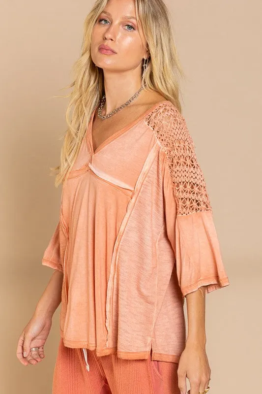 Pol Boho Crochet Sleeve Top