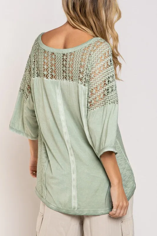 Pol Boho Crochet Sleeve Top