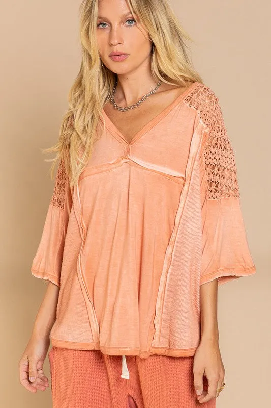 Pol Boho Crochet Sleeve Top