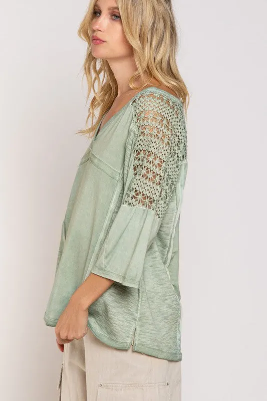 Pol Boho Crochet Sleeve Top