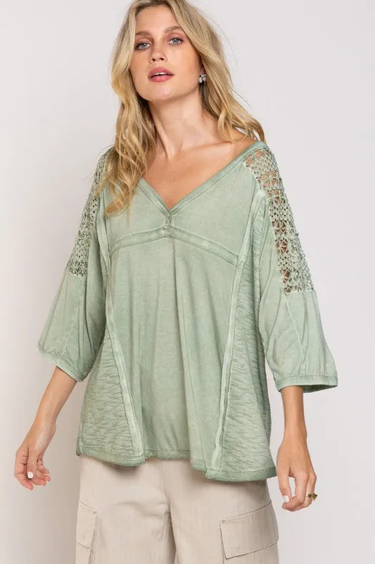 Pol Boho Crochet Sleeve Top