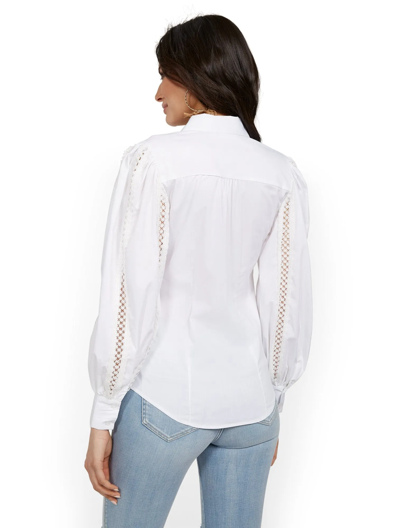 Poplin Lattice Balloon-Sleeve Top - Lily & Cali