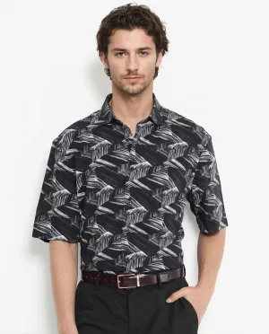 Rare Rabbit Men's Chain Black Viscose Fabric Short Sleeve Boxy Fit Abstract Print Shirt