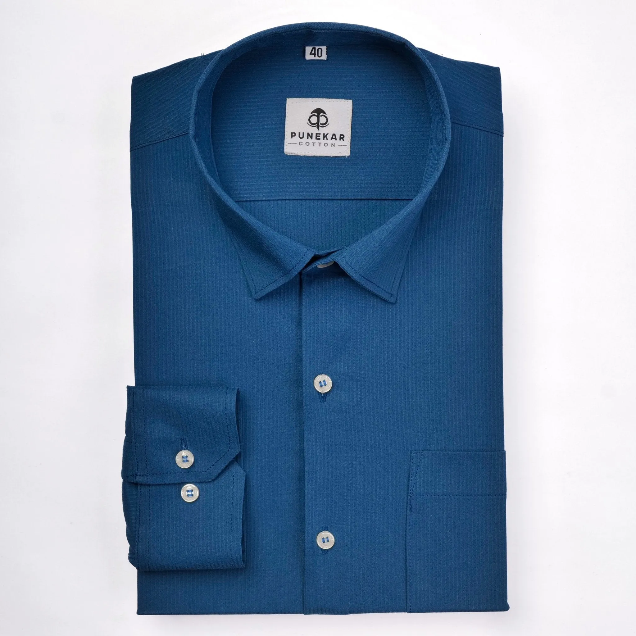 Royal Blue Color Lining Texture Lycra Cotton Shirt For Men