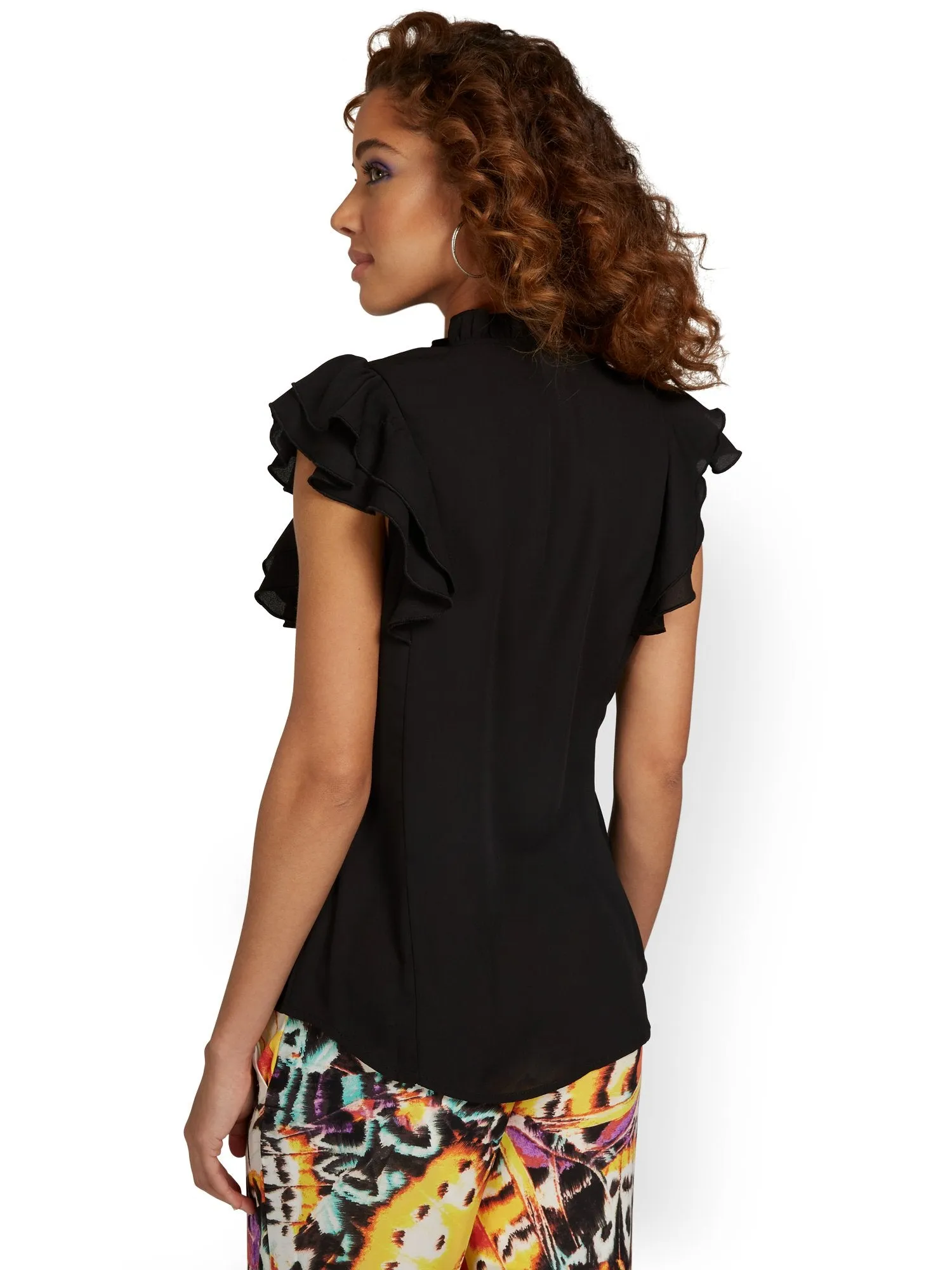 Ruffle-Sleeve Button-Front Blouse