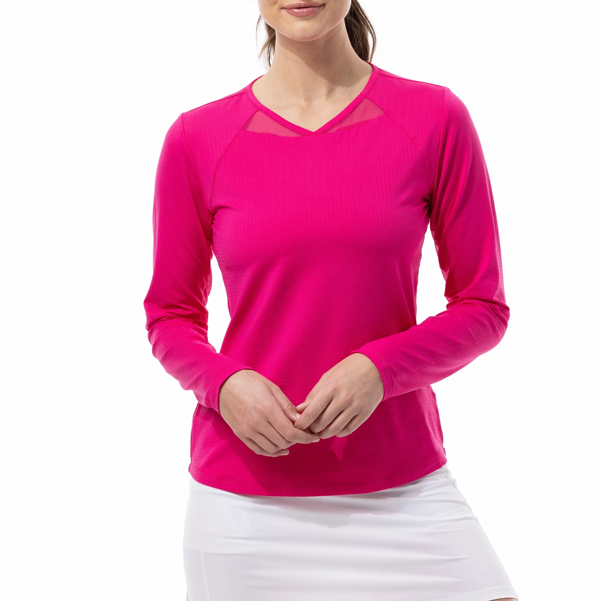 SanSoleil SolTek Solid Active Diamond Neck Womens Long Sleeve Sun Shirt