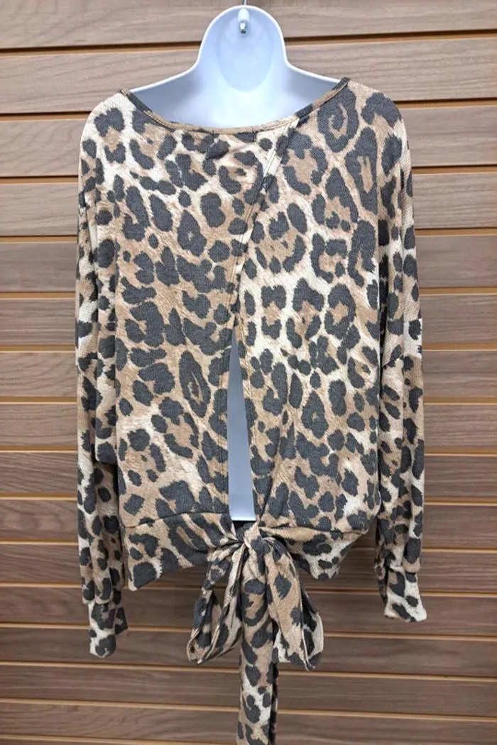 Self Tie Back Leopard Long Sleeve