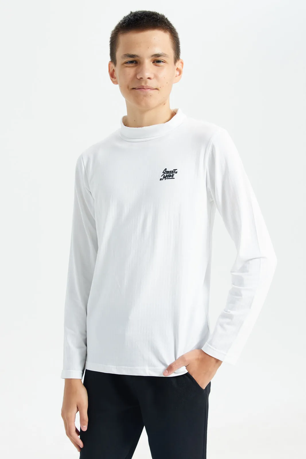 Senior Boys Ivory High Neck T-Shirt