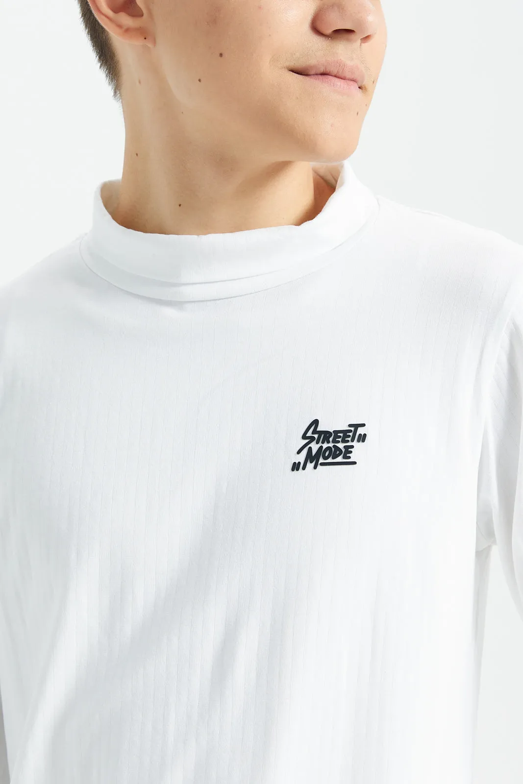 Senior Boys Ivory High Neck T-Shirt