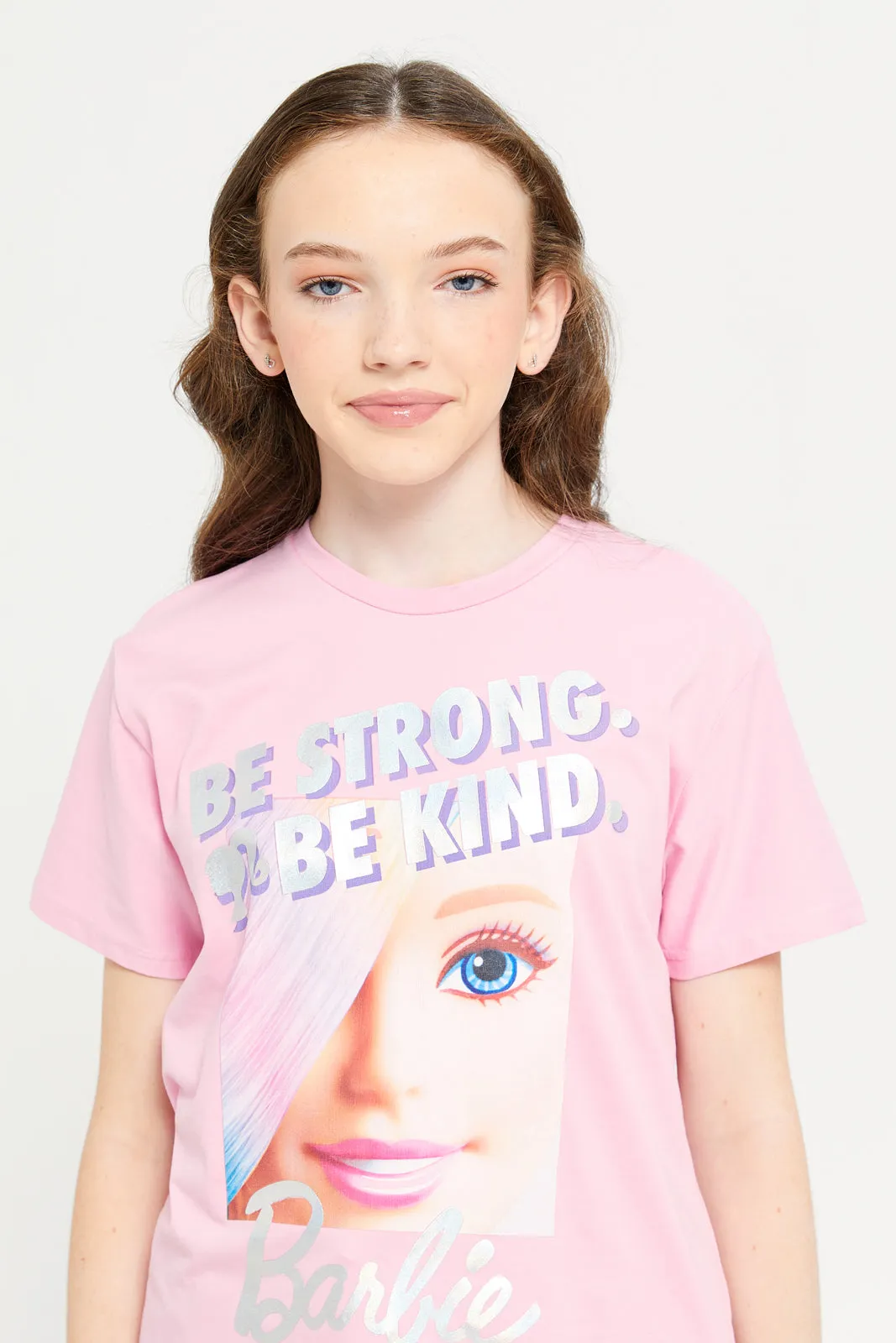 Senior Girls Pink Barbie Printed T-Shirt