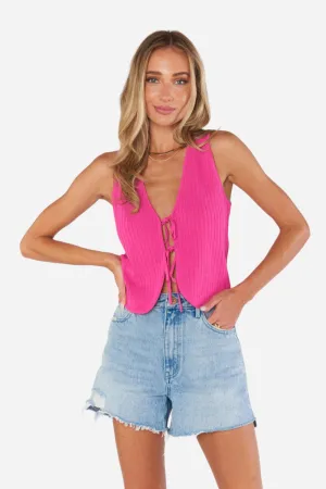 Show Me Your Mumu Time Out Tie Top in Pink Rib Knit