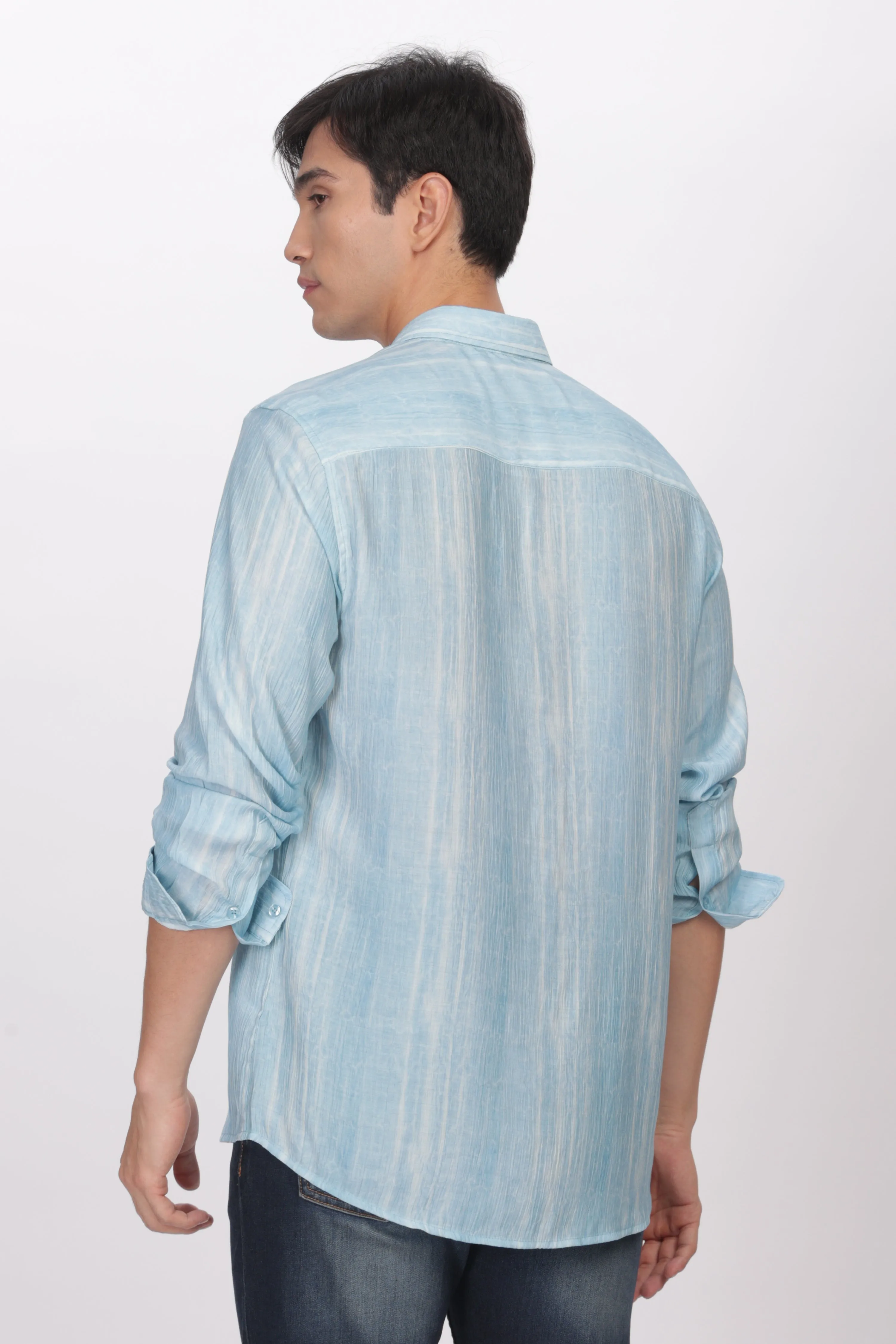 Sky Blue Slim Fit Viscose Beach Wear Shirt