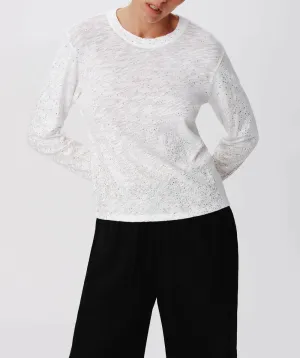 Slub Jersey with Foil Long Sleeve Crop Tee - White Gold