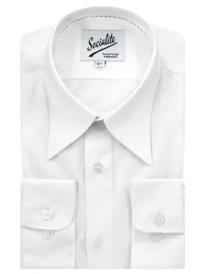 Spearpoint Collar Shirt - White Premium Cotton Barrel Cuff