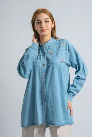 Starry Light Blue Denim Blouse