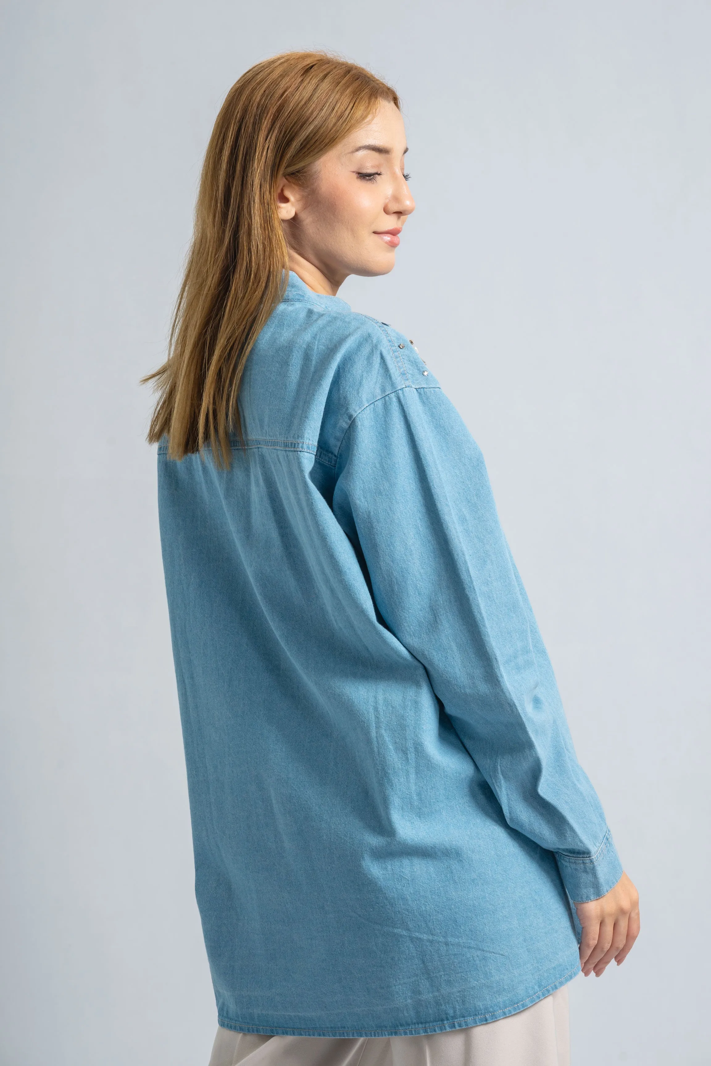 Starry Light Blue Denim Blouse