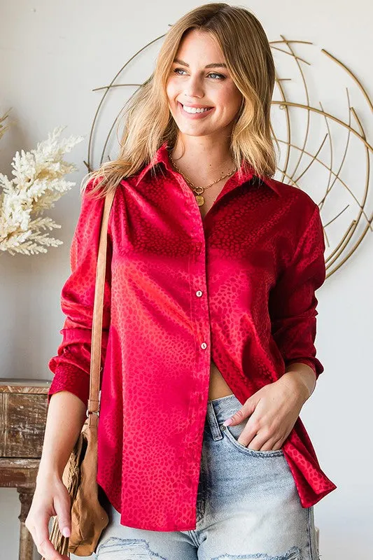 Stars Align Ditzy Dot Button Down - Ruby