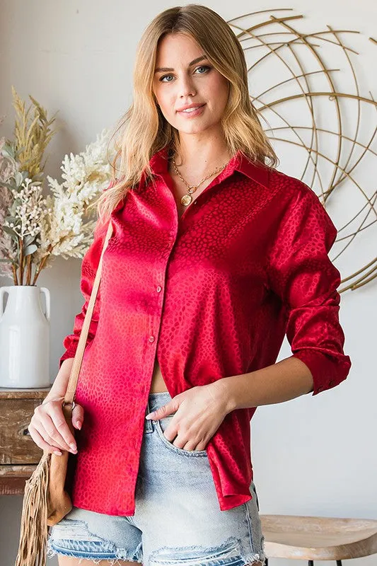 Stars Align Ditzy Dot Button Down - Ruby