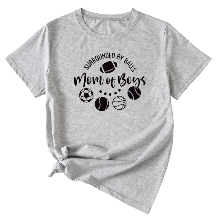 Surrounded By Balls Mom Basketball Pattern Round Neck Short Sleeve T-shirt