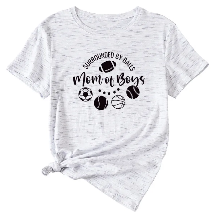 Surrounded By Balls Mom Basketball Pattern Round Neck Short Sleeve T-shirt