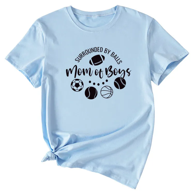 Surrounded By Balls Mom Basketball Pattern Round Neck Short Sleeve T-shirt