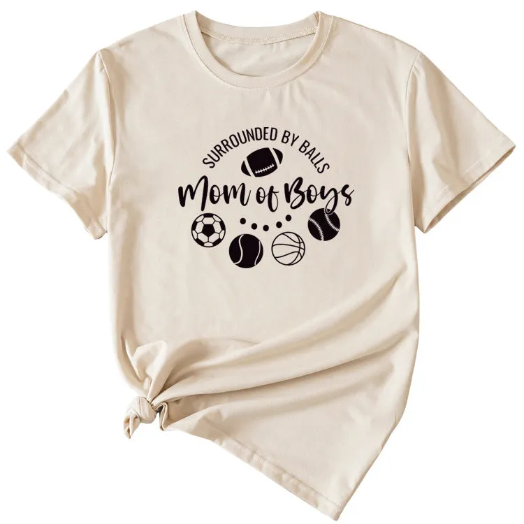 Surrounded By Balls Mom Basketball Pattern Round Neck Short Sleeve T-shirt