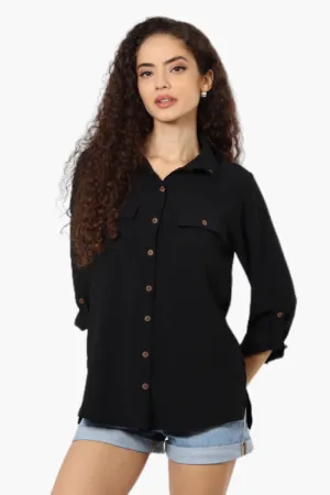 Urbanology Roll Up Sleeve Button Down Shirt - Black