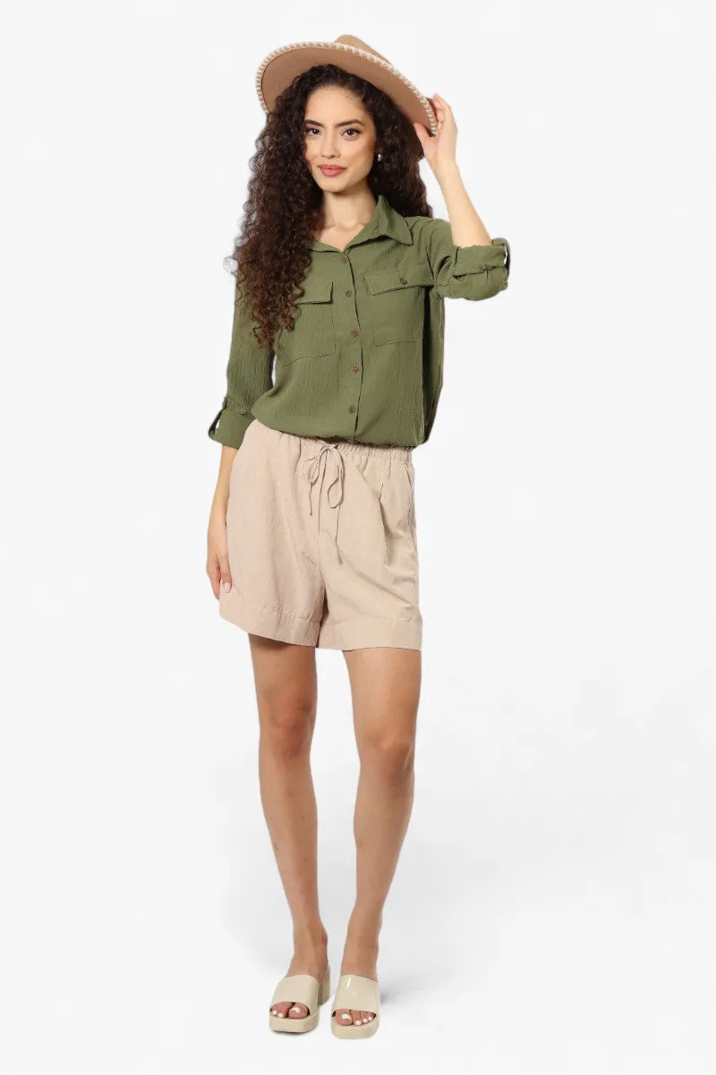 Urbanology Roll Up Sleeve Button Down Shirt - Olive