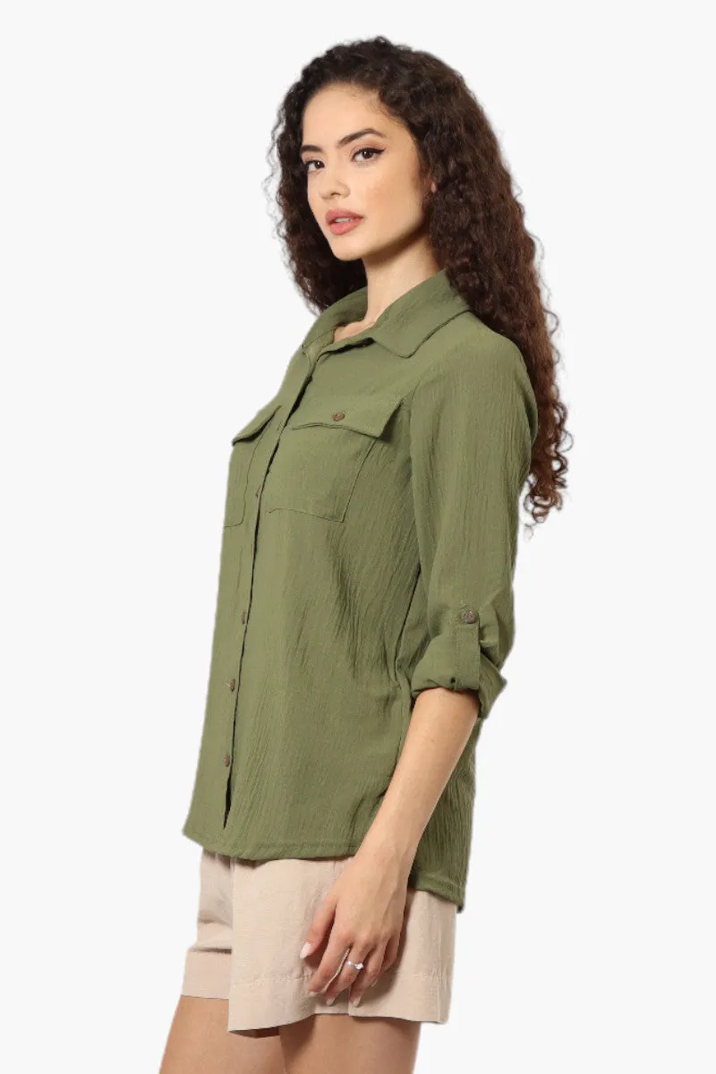 Urbanology Roll Up Sleeve Button Down Shirt - Olive