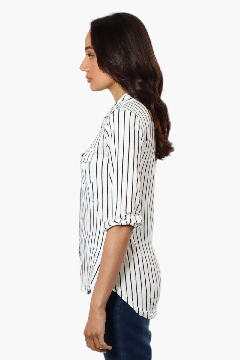 Urbanology Striped Flap Pocket Button Down Shirt - White