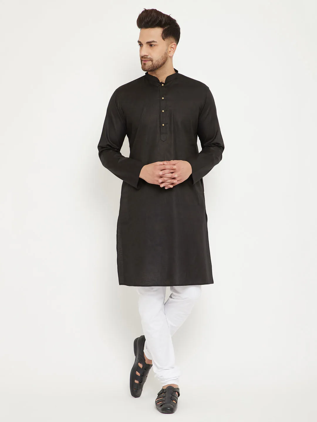 Vastramay Men's Black & White Kurta Pyjama