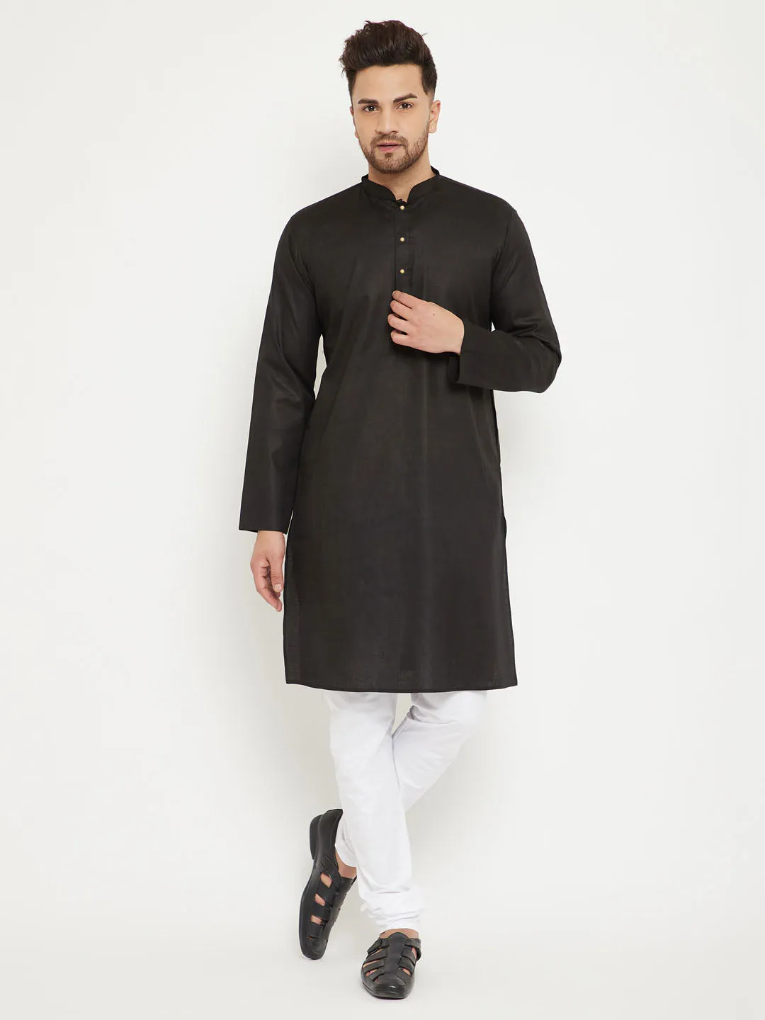 Vastramay Men's Black & White Kurta Pyjama