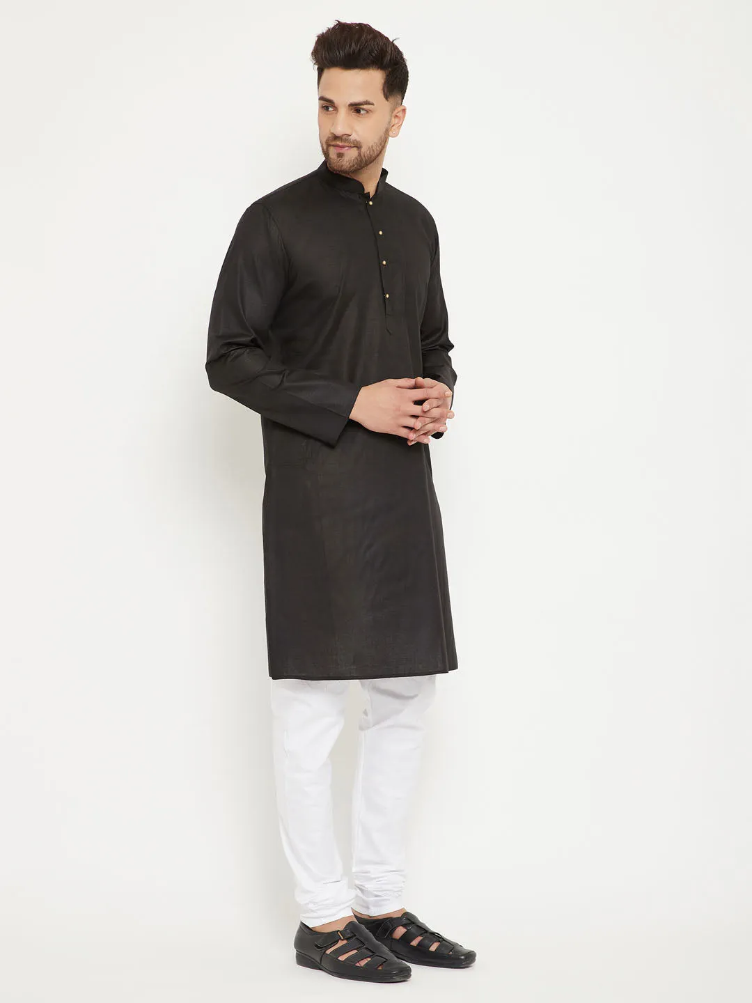 Vastramay Men's Black & White Kurta Pyjama