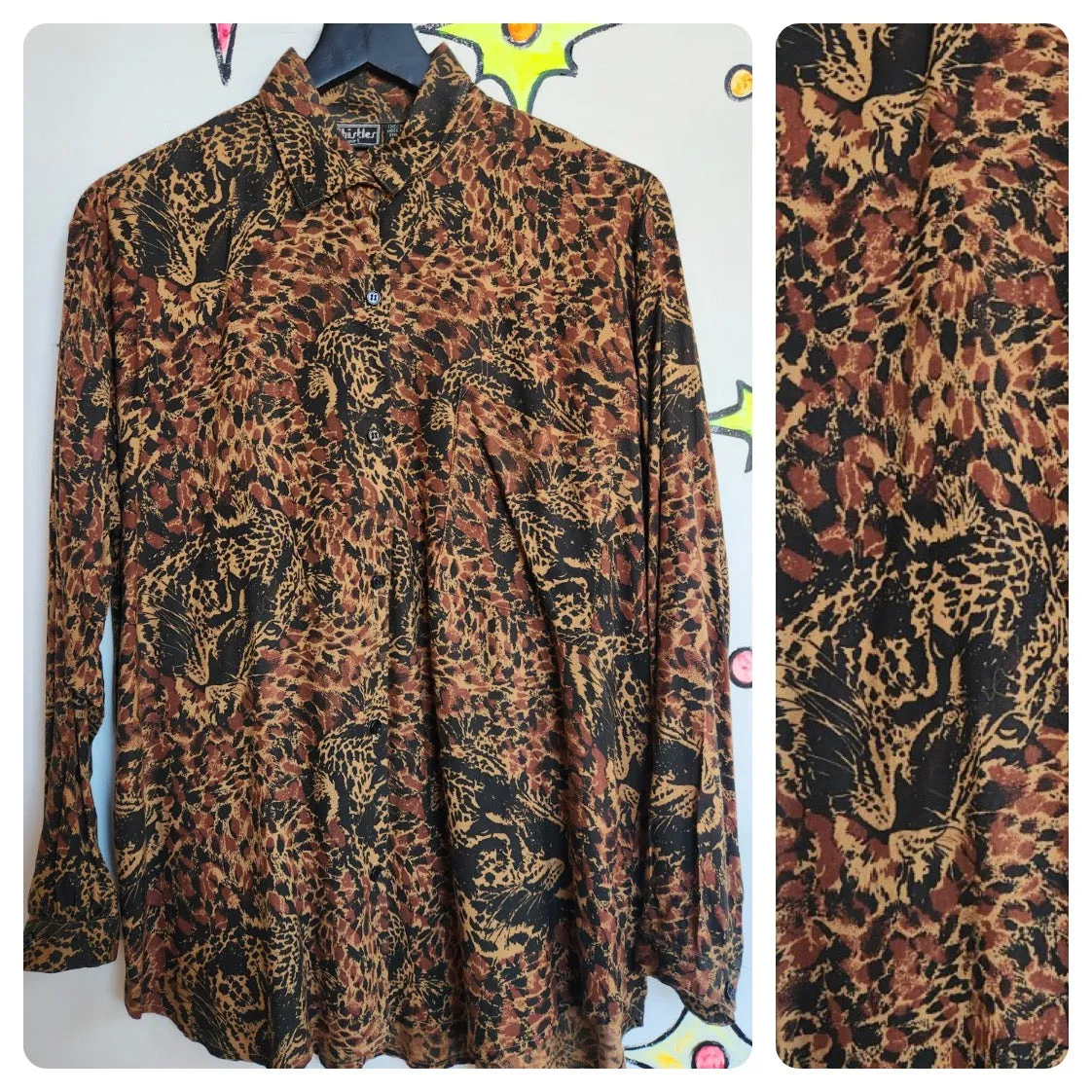 Vintage 80s 90s | Leopard Abstract Print Shirt Blouse | Size Small